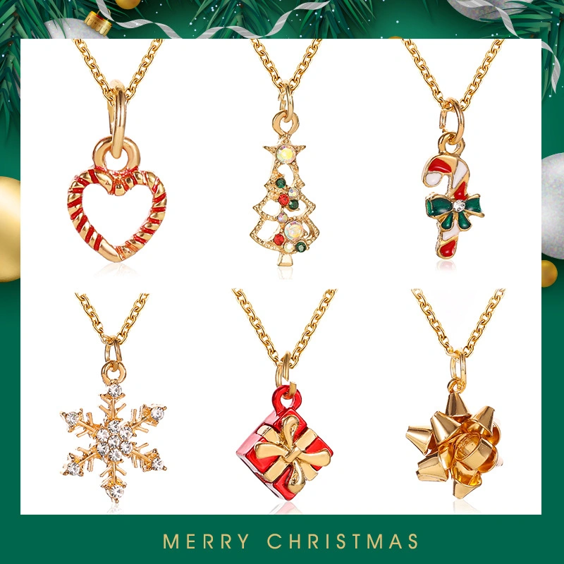 Fashion Snowflake Cane Christmas Tree Drop Necklace Festive Gifts Christmas Necklace