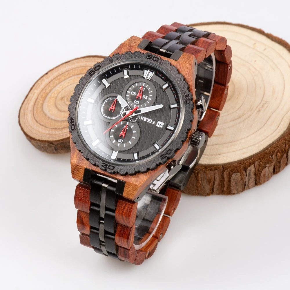 Os homens feitos à mão aço e madeira Relógios de pulso de quartzo Cronógrafo Assista Custom