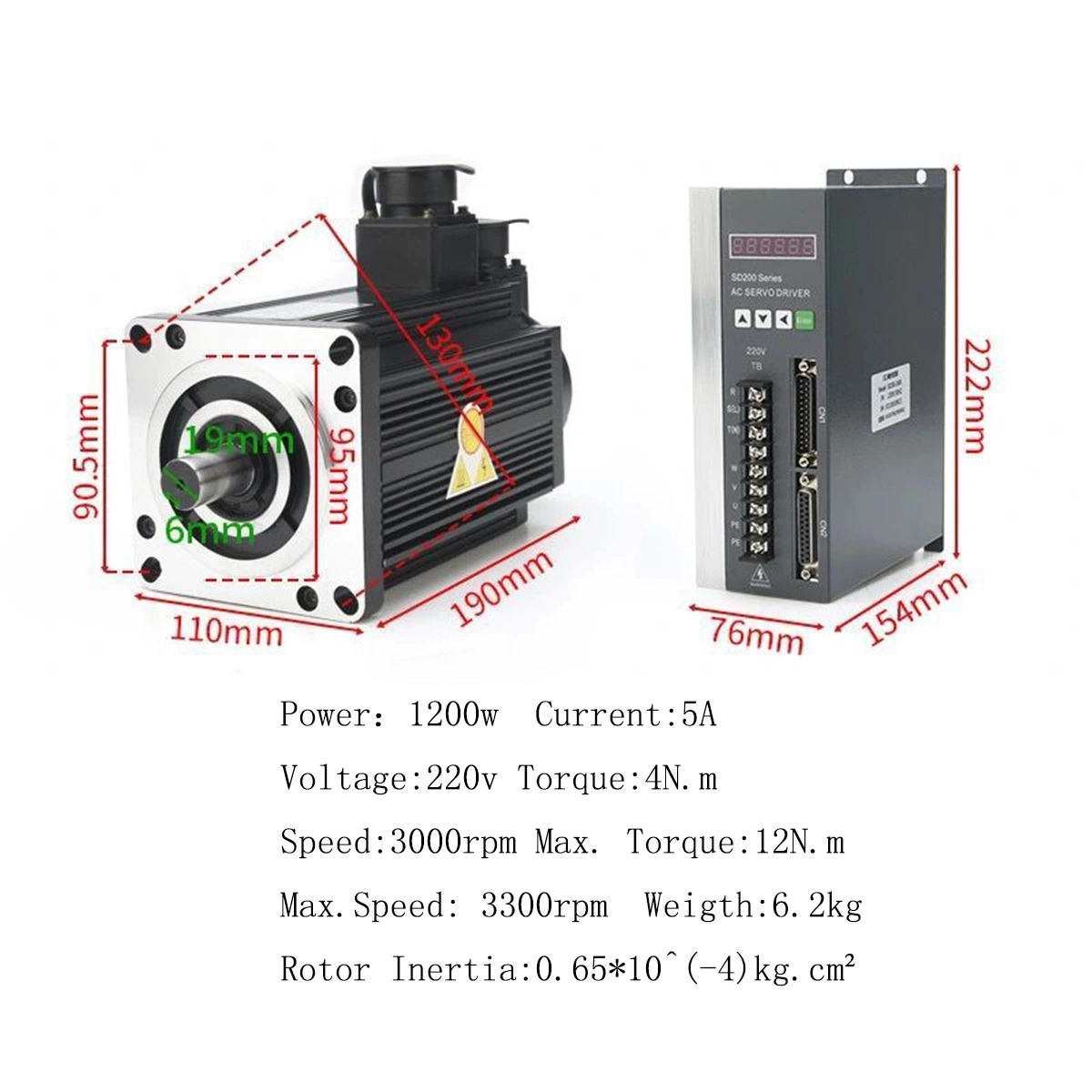 220V 1000W Three Phase DC AC Servo Electrical Motor with Encoder