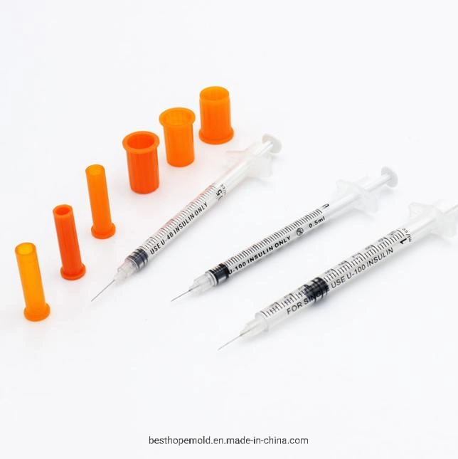 High quality/High cost performance  Class II Medical Grade PP Disposable Orange Cap Insulin Syringe with Needle Mold