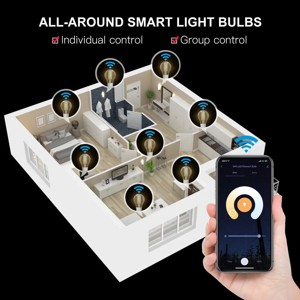 Tuya Smart Lámparas LED 7W WiFi Control remoto de la luz de lámpara incandescente lámpara de araña de luces de la luz de cristal