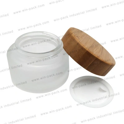 Winpack Hot Product Bamboo Lid Spray Pantone Color on Cap 50g30g15g100g Frost Glass Bottle Jar