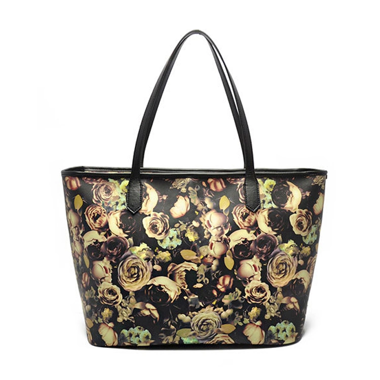 Original Factory Price Fashion Flowers Printing Leather Tote Bags for Women