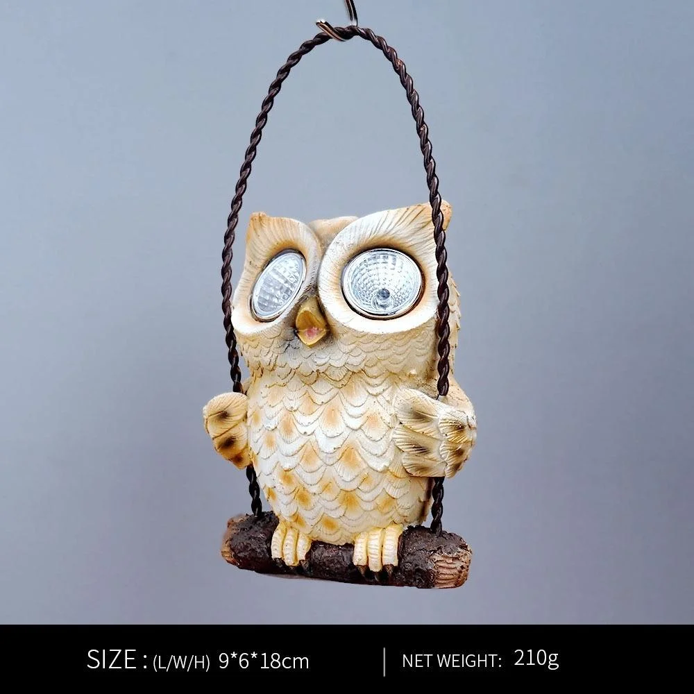 Owl Statue Garden Light Figurines Sculptures Ornaments Kawaii Owl Resin Light Yard Decoration Owl Figurines Solar Light LED Lamp Animal Statue Bl21980