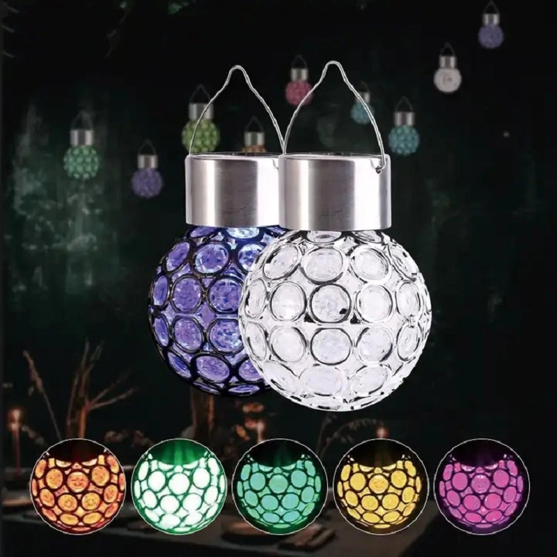 Crystal Ball Solar Hanging Lamp Outdoor Lighting Waterproof Hollow Garden LED Light
