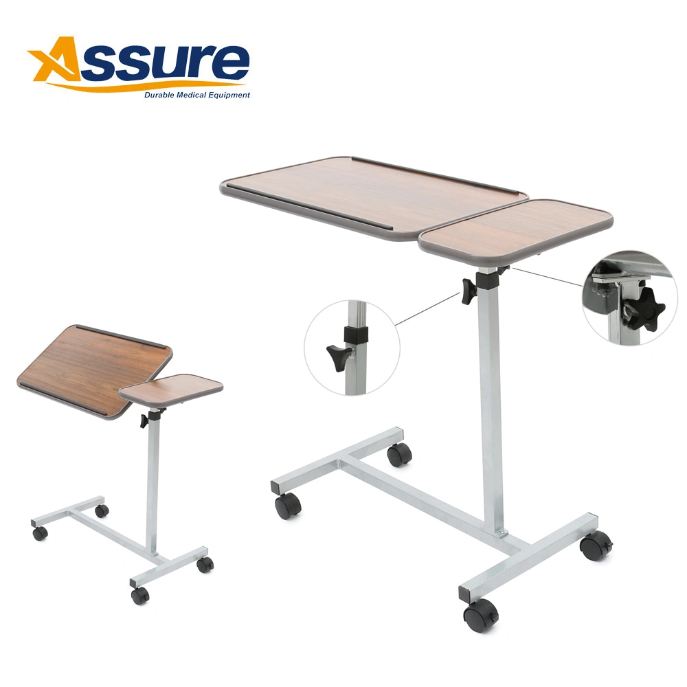 China Hospital Medical Steel Movable Computer Overbed Table