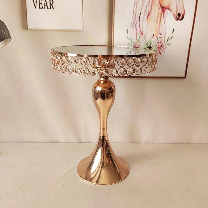 Luxury Crystal Pearl Gold Plated Cake Stand Round Metal Cup Cake Stand Mirror Birthday Party Dessert Display Wedding Decor