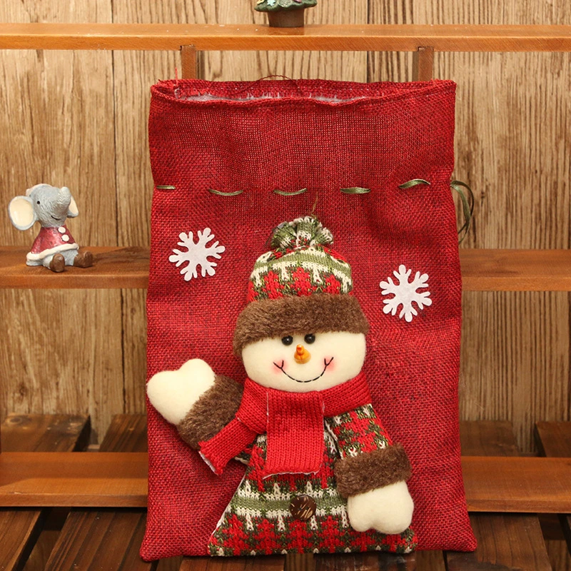 3 Designs Knitted Fabric Cute Soft Christmas Candy Bag with Drawstring 7.87"X11" Inch Decorative Bag for Xmas Wedding