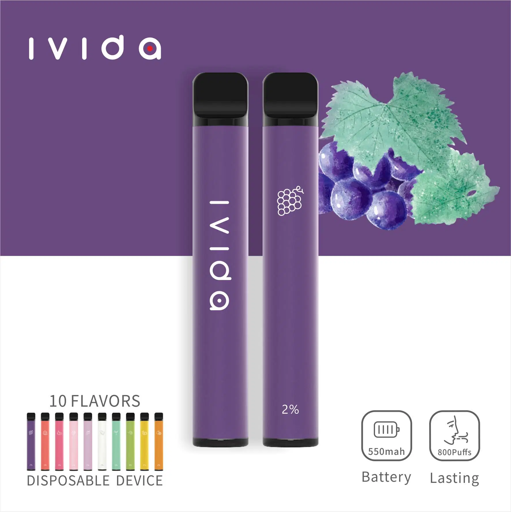 2023 Hot Vape Ivida Wholesale/Supplier Price 600 Puffs 2ml Tpd 	Disposable/Chargeable Flavor Vape