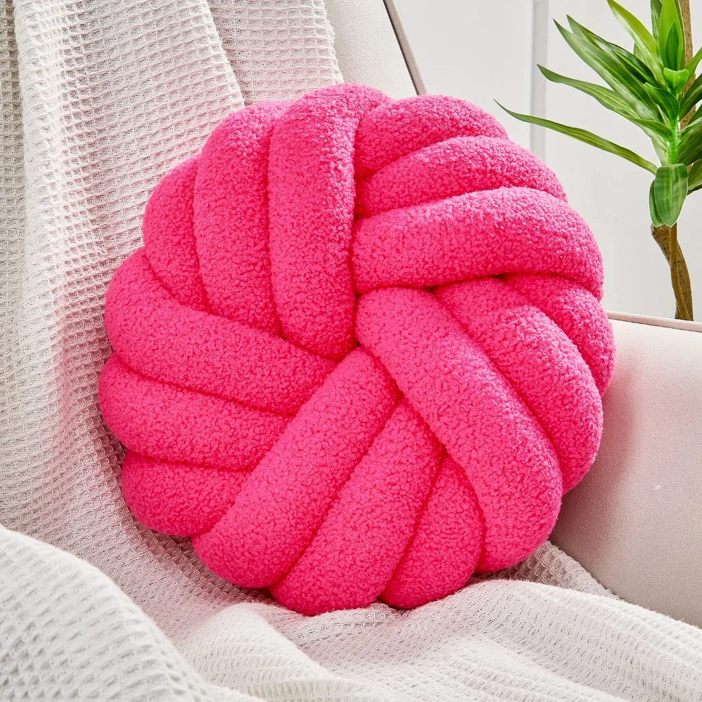 Decorative Round Soft Handmade Knotted Ball Plush Home Decor Cushion Throw Pillow