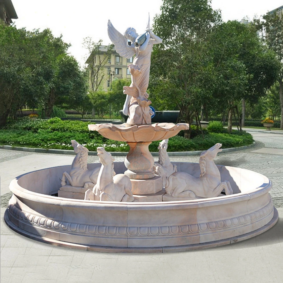 White Stone Horse Can Add LED Water Marble Fountain for Sale