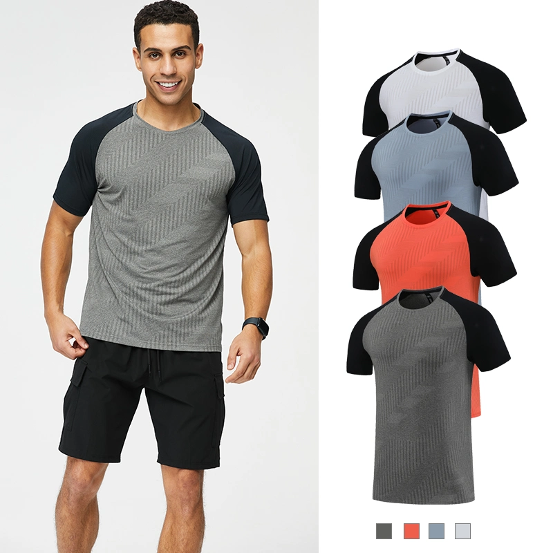 Wholesale Quick Dry Sports T Shirt Men's Running Short Sleeve Fitness Training Clothes Summer Ice Silk Loose Breathable Dark Grain Half Sleeve Gym T Shirts