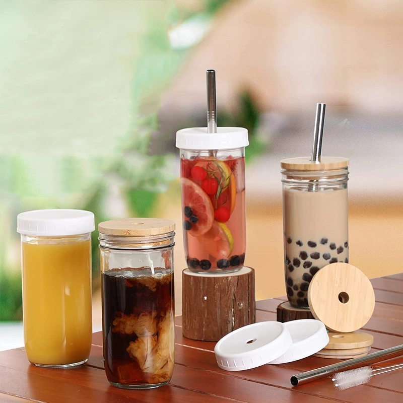 Eco Reusable Drinking 24oz Glass for Bubble Tea Iced Coffee Water Cup with Lids and Straws