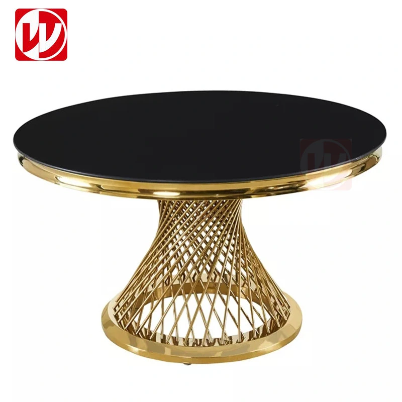 Modern Luxury Design Gold Stainless Steel Dining Table Round Banquet Restaurant Marble Wedding Table