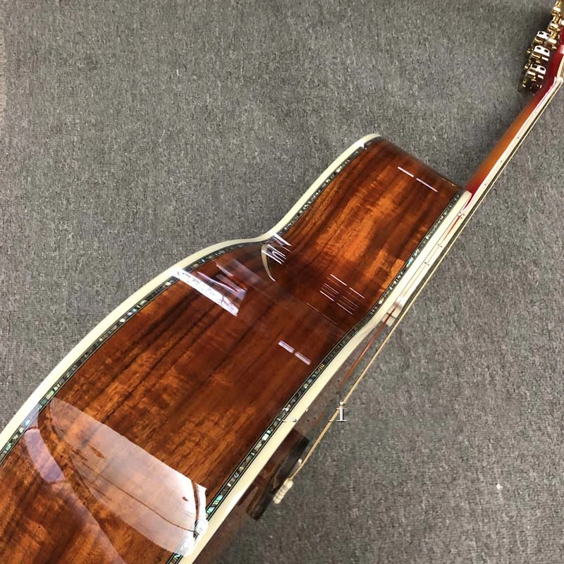 Custom GB Acoustic Guitar with Solid Spruce Top and Ripple Maple + Koa Back 42 Inch Jumbo Style