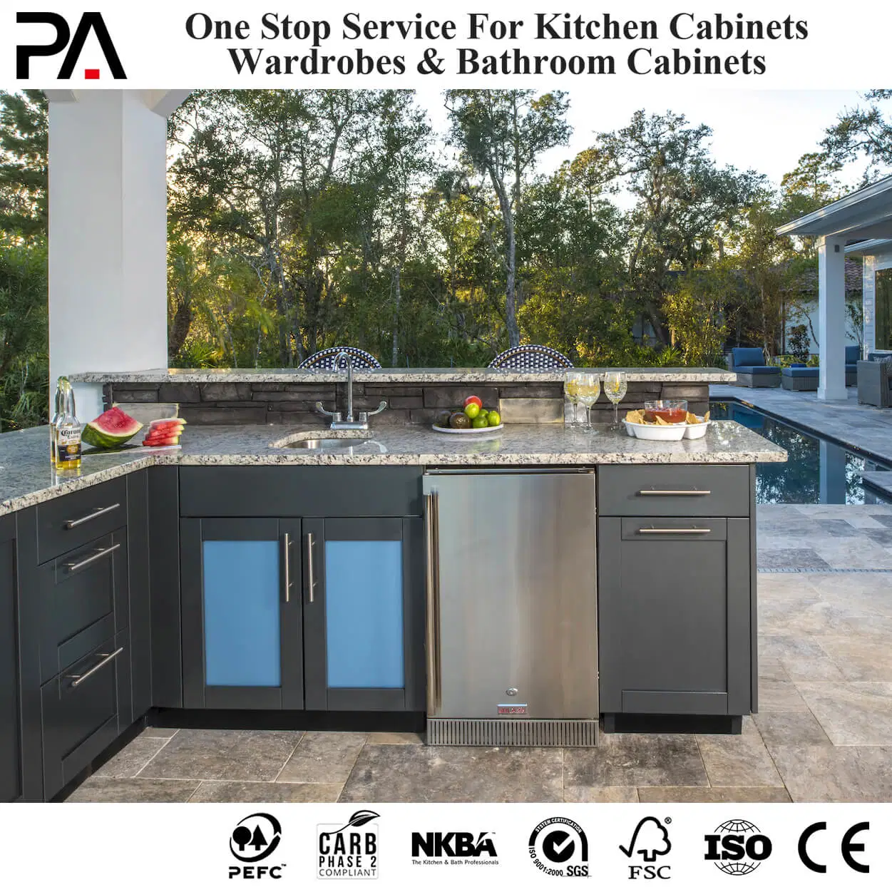 PA Full Set Modern Design L Shaped Modular BBQ Island Cabinet 304 Stainless Steel Outdoor Kitchen