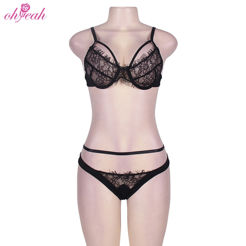 Big Size Seductive Transparent Sheer Lace Sexy Women Bra & Brief Sets