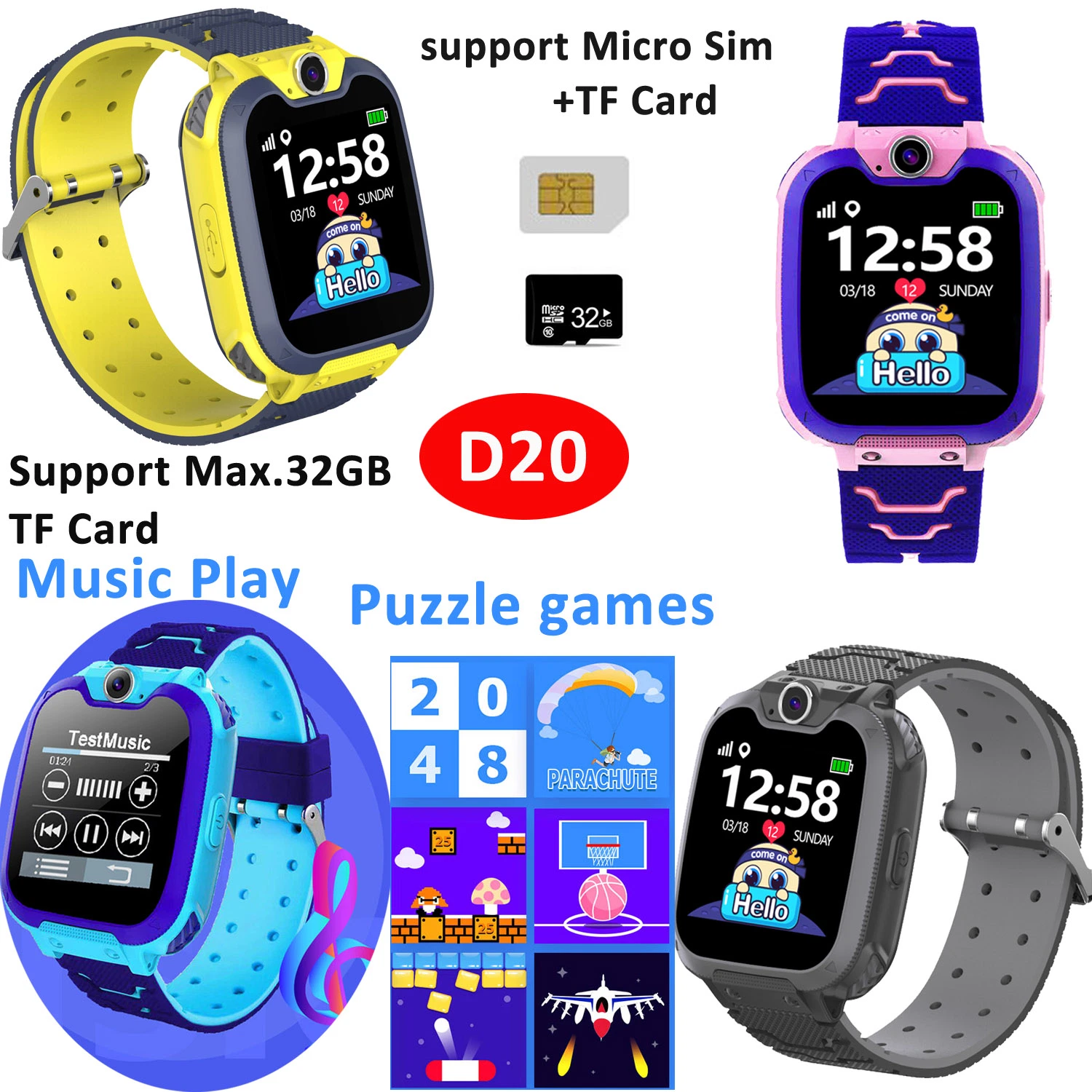 Factory Direct Supply 2G Good Quality Low Price Newly Hot Products Kids Games Watch D20