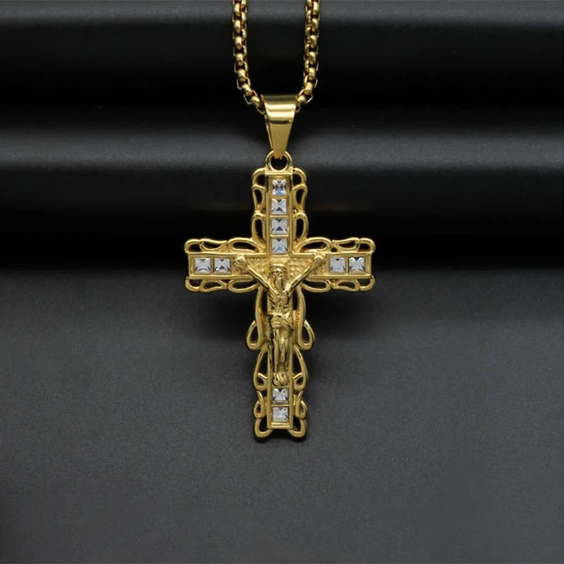 New 316 Stainless Steel Gold Diamond Diamond Cross -Following Necklace Women's Jewelry Gift