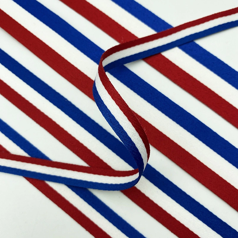 Wholesale/Supplier 100d Polyester Red White and Blue Three-Color Webbing for Shoes/Hats/ Bags Accessories/Clothing Accessories/Trousers/ Sleeves/ Sidebands