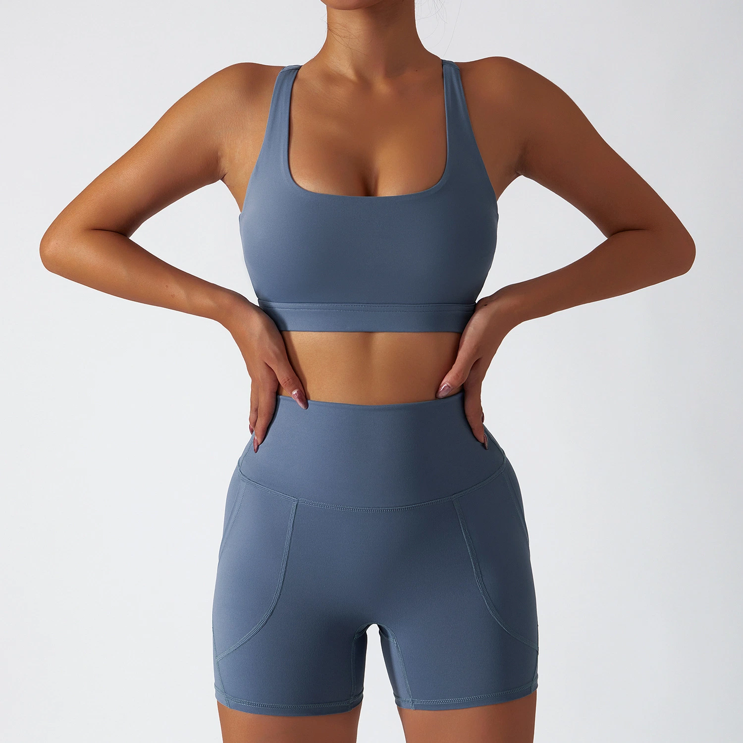 Tz6410 Women Nude Feelings Breathable Training Sports Yoga Short Suit High Waist Hip Lifting Running Fitness Suit