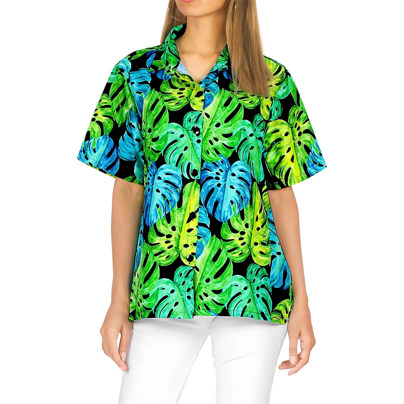 Custom Printed Clothing Crop Top Design Beach Wear Short Sleeve Button Down Shirts