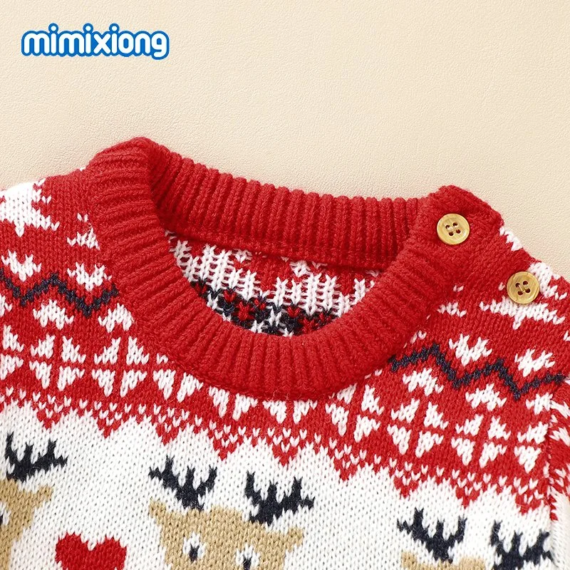 Baby Christmas Clothes Suit Elk Heart Knitted Romper Sets with Ball Hat