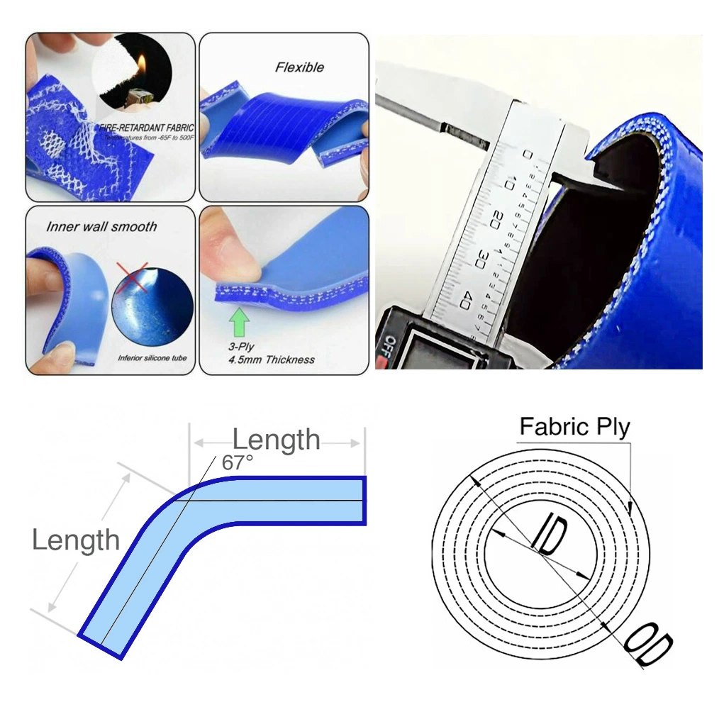 51mm ID 102mm Length Flexible 67 Degree Elbow Silicone Hose