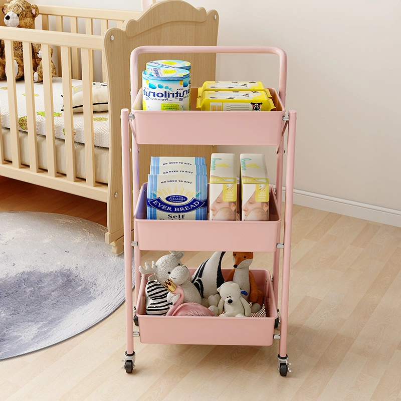 Multi-Purpose Shelf Library Kitchen Bathroom Storage Trolley Cart 3-Tier Rolling Utility Organizer Rack with Lock Wheels