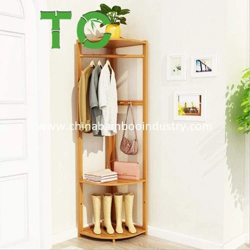 Wholesale/Supplier Multi-Functional Bamboo Corner Coat Stands, Coat Racks, Rack Hanger Corner Hall Tree Coat Rack with Shelf &amp; Storage