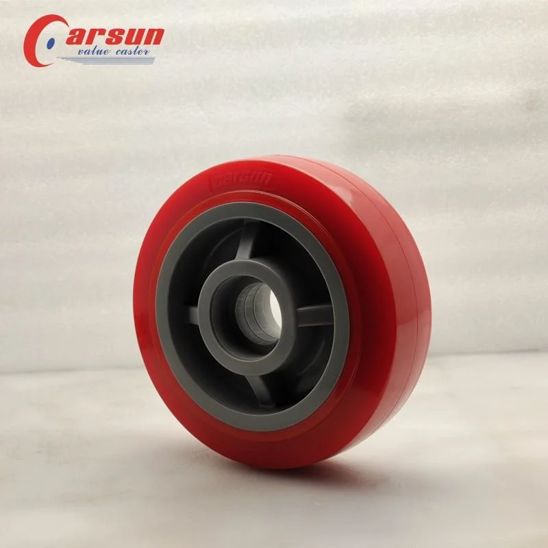 Carsun 150mm Heavy Red Polyurethane Wheel 6 Inch Double Bearing Wheel Red PU Wheel Plastic Solid Wheel