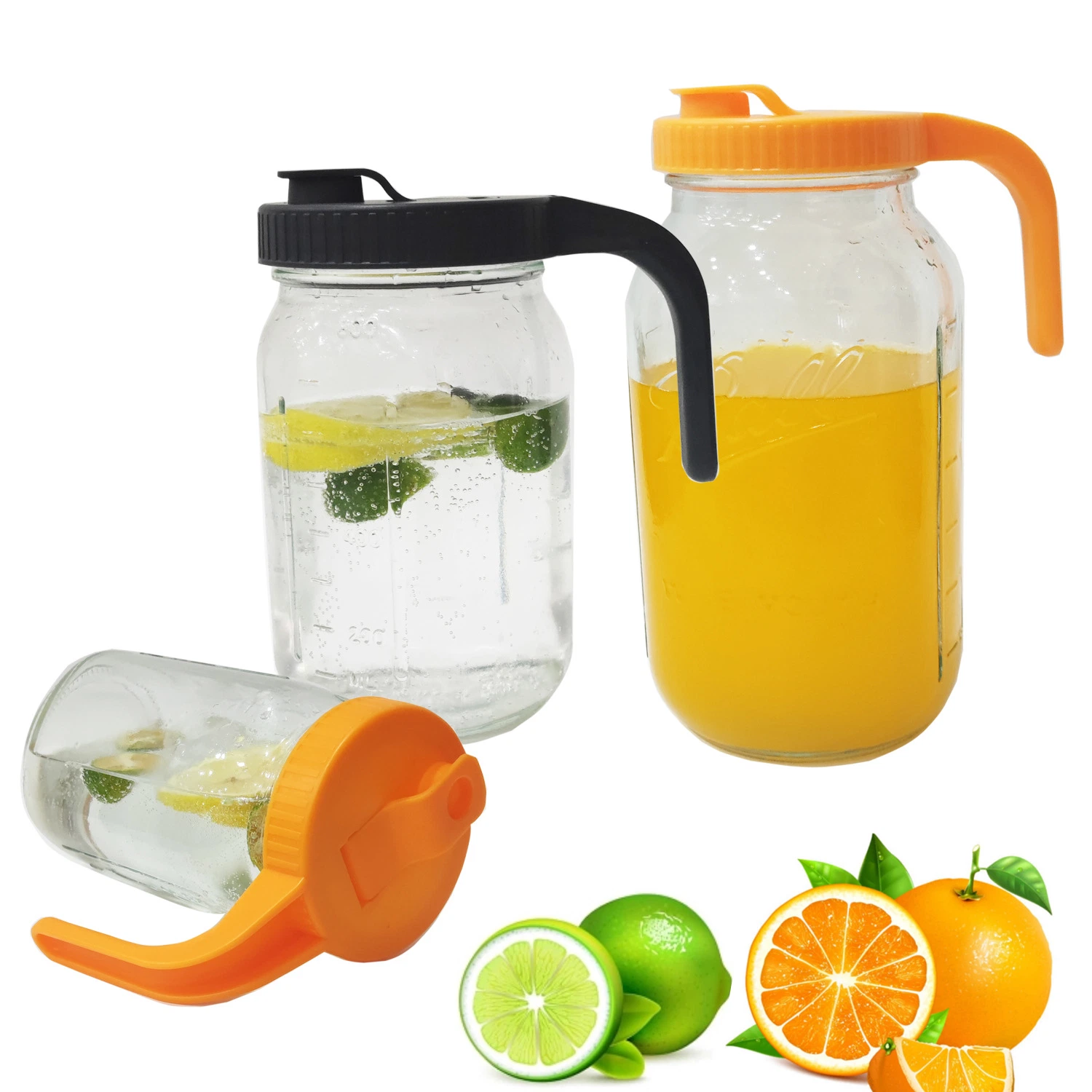 Wide Mouth Mason Jar BPA Free Drinking Pour Spout Plastic Pitcher Flip Cap Lid with Handle