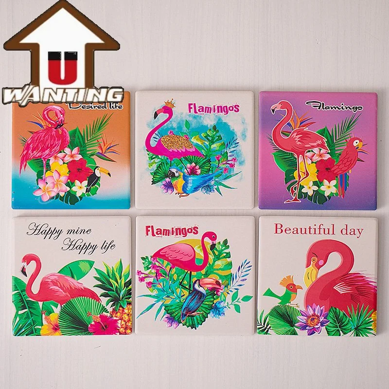 High quality/High cost performance  Custom Logo Waterproof Non-Slip Square Flamingo Pattern Tea Coffee Coaster