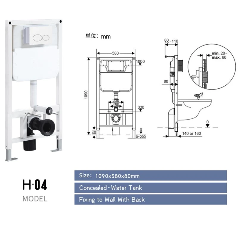 Water Tank for Wall Hung Toilet Concealed Cistern Different Color Panel Hidden Bathroom Concealed Cistern Wc Toilet Water Tank