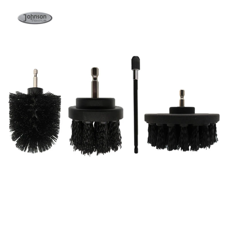 4 Piezas de Nylon de color negro de taladrar el cepillo para limpieza de cuarto de baño alfombras de coche