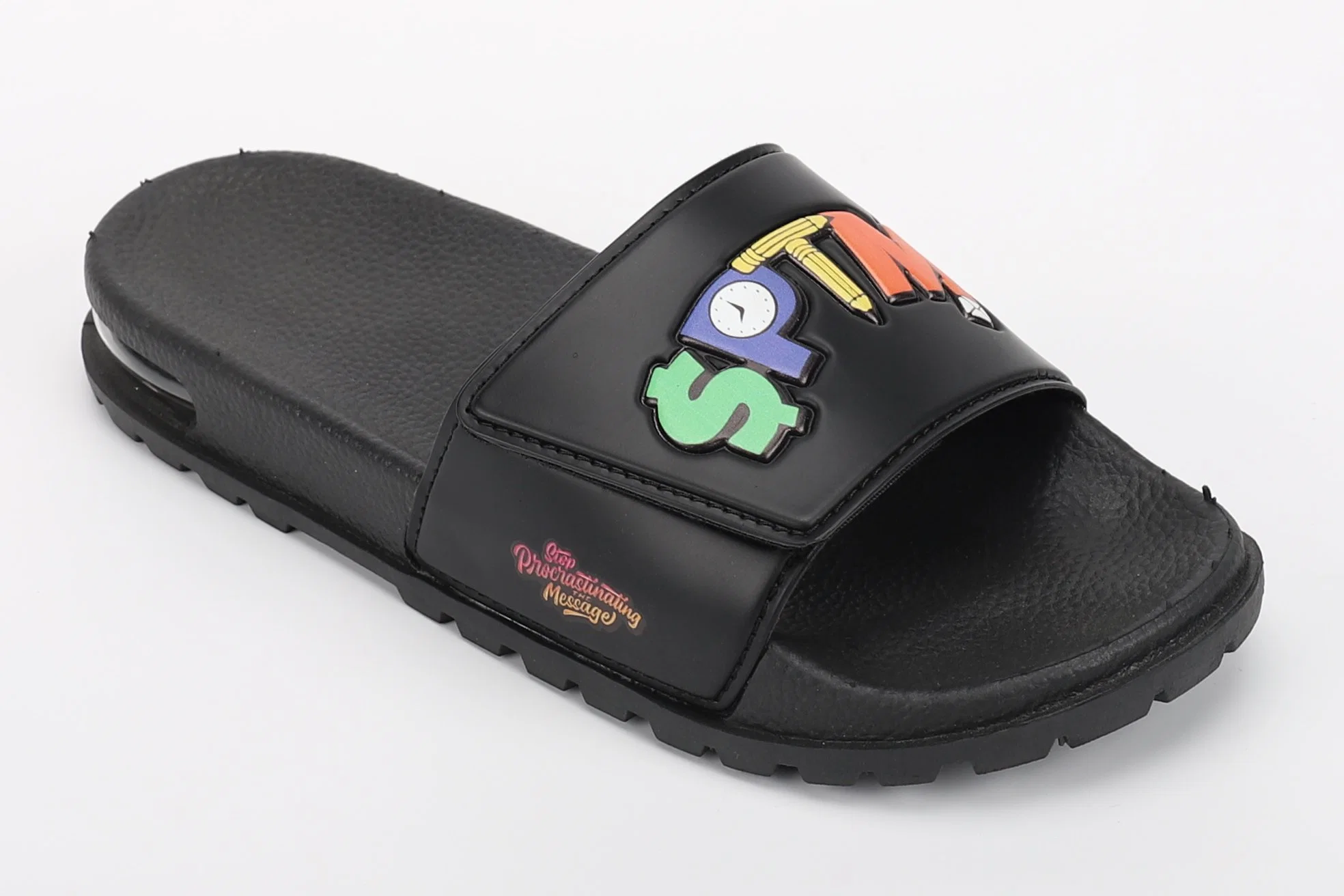 Henghao Male Fashion Custom Logo Klettband Slide Sandale Custom Slides Hausschuhe Gummi-Außensohle PVC Luftkissen Custom Slide