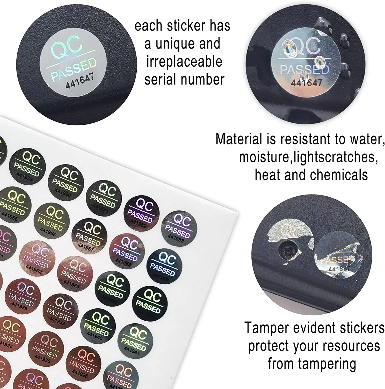 Custom Anti-Counterfeit Secure QC Label Round Paper Pass Hologram Sticker