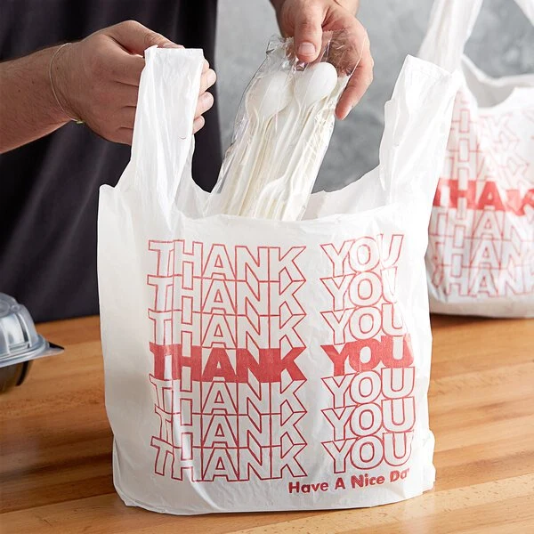 High quality/High cost performance  Corlor Poly Thank You PE Food Bag with Handle