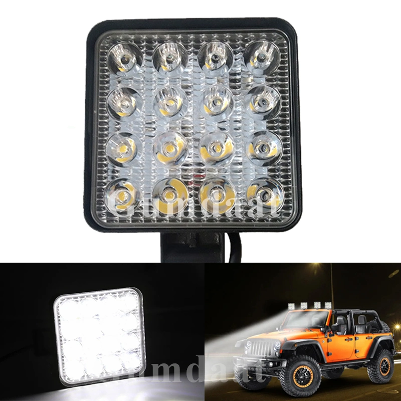 Tracteur à barre de projecteurs carrés 48 W 4 pouces Offroad 4RM Barre lumineuse LED de conduite pour véhicule tout terrain UTV SUV pour tracteur ATV Pods éclairage de bateau de course à pied de jour