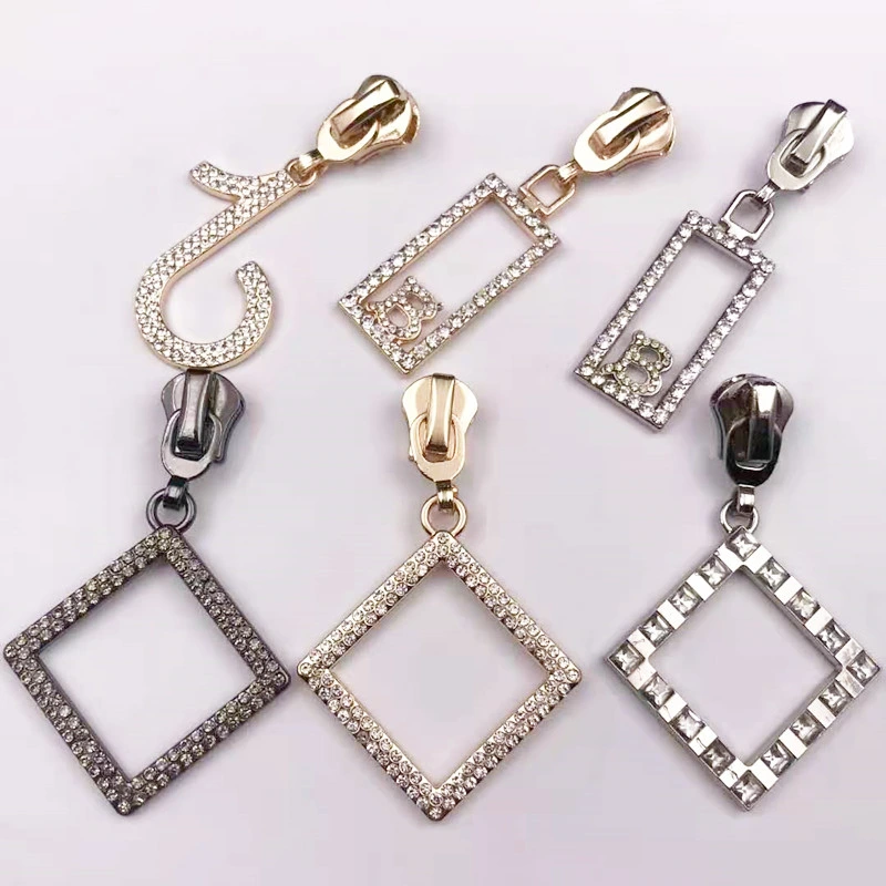 Hot Selling Boutique 5# Metal Zipper Head Diamond Pearl Pull Tab Pendant Zipper Head Slider Zipper Accessories