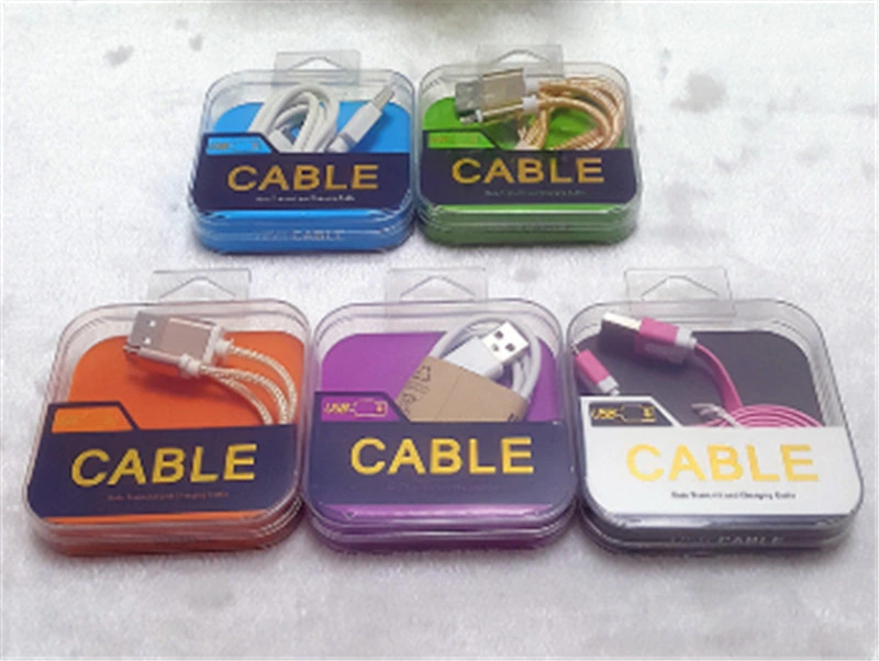 Crystal Transparent Packing Box with Color Paper Card for USB Type C Lightning Android V8 Charging Data Cable