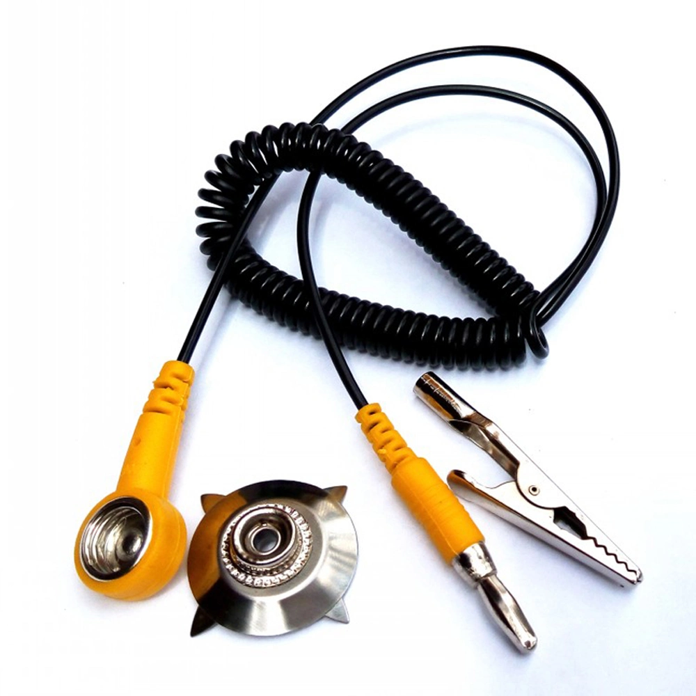 ESD Grounding Coil Cord with Press Button and Clip for Work Station Static Controls