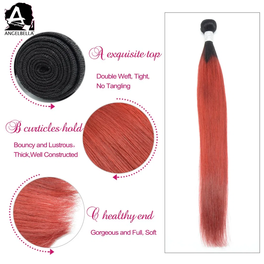 Angelbella Cheap Brazilian Remy Hair 1b#-Red Human Hair Weaving Peruvian Virgin Human Hair Extension