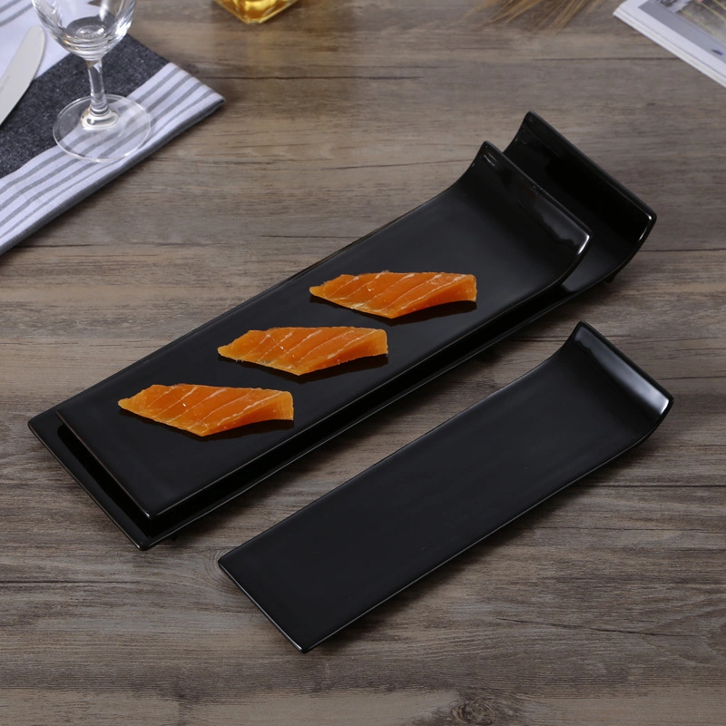 14-Inch Japanese-Style Rolling Sushi Plate, Rectangular Shaped Rectangular Plate, Ceramic Household Tableware, Pure White Black Western Food Plate