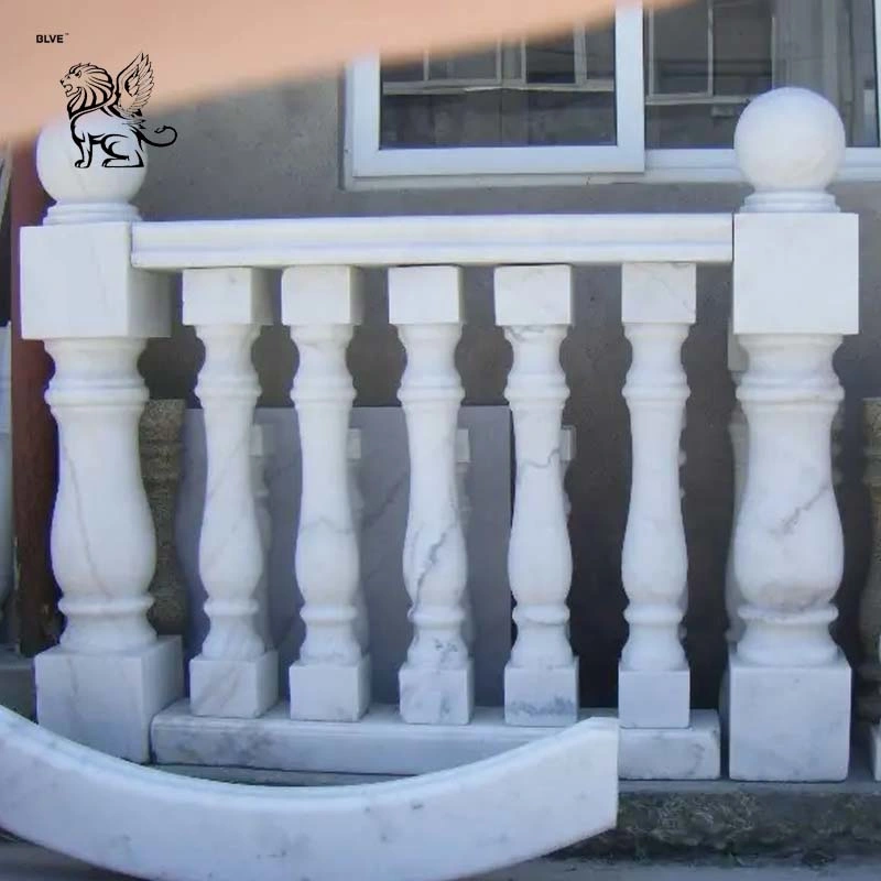 Corrimão de carveiro em pedra com corrimão em balaustrada designs White Marble Balcony Fábrica de pilares do Balustre