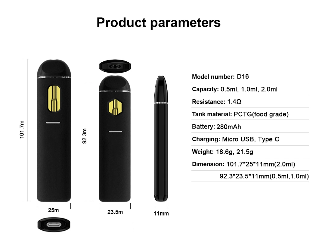 Unique conception Vape 0.5ml 1ml 2ml cartouche haut Vape Premium stylos Rechargeable électrique