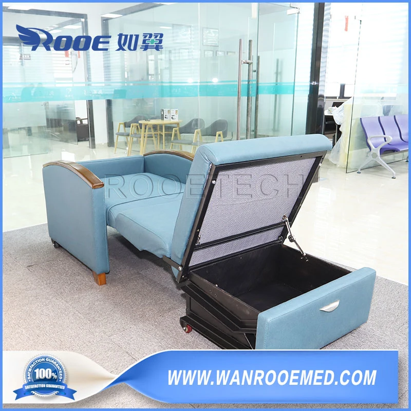 Heavy Metal Square Pipes Patient Room Attendant Chair Sleeping Bed with Solid Wood Handrail