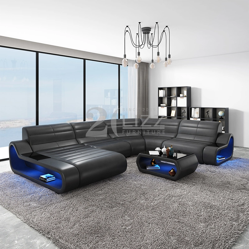 Hot Sale Modern Design Home Living Room Furniture Genuine Leather Corner LED Sofa