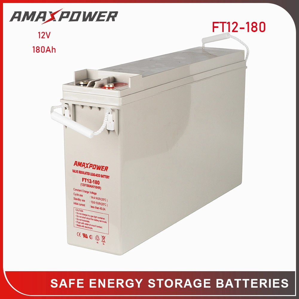 Amaxpower 12V 55ah/80ah/100ah/150ah/180ah/200ah Front-Access-Terminal-Slim Gel Battery for Telecom-Station/Solar-System/Home-Power-Bank/Communication-Equipment