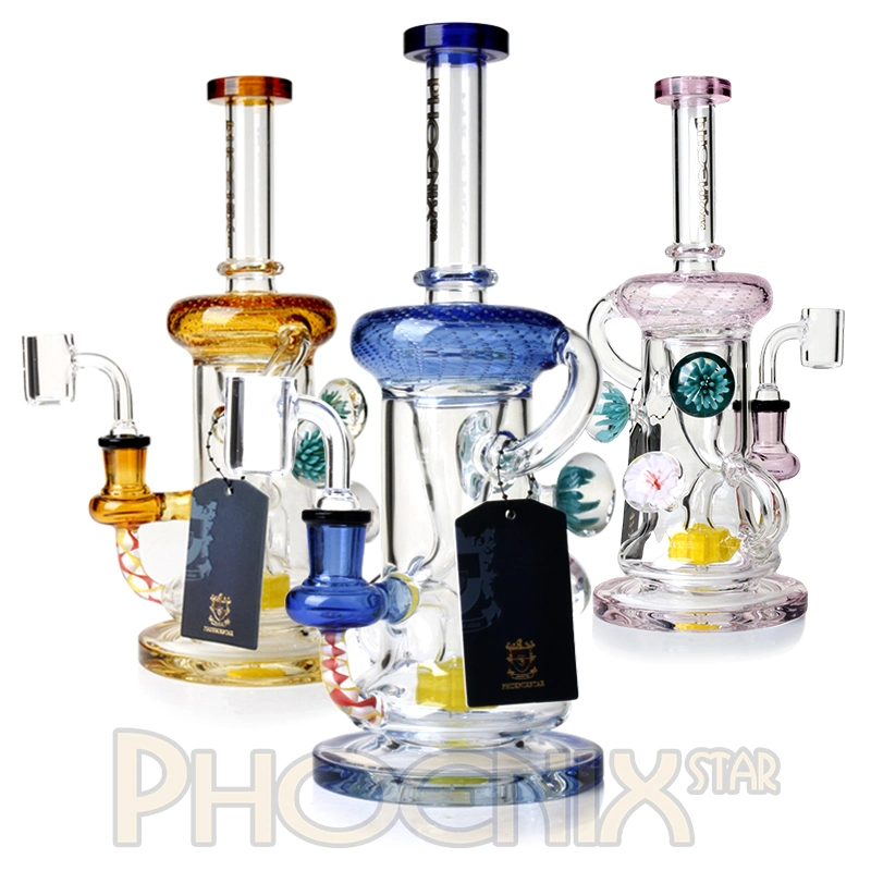 Phoenix Star 10 pulgadas aceite DAB Rig Recycler showerhead PERC 4mm Quartz Bangers vidrio fumar tubería de agua China al por mayor